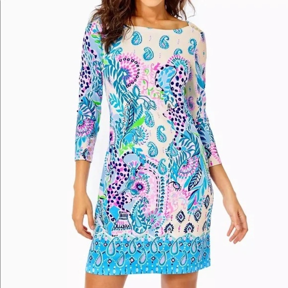 Preowned Lilly Pulitzer Sophie Dress Macadamia Haute Cature UPF 50+ size L